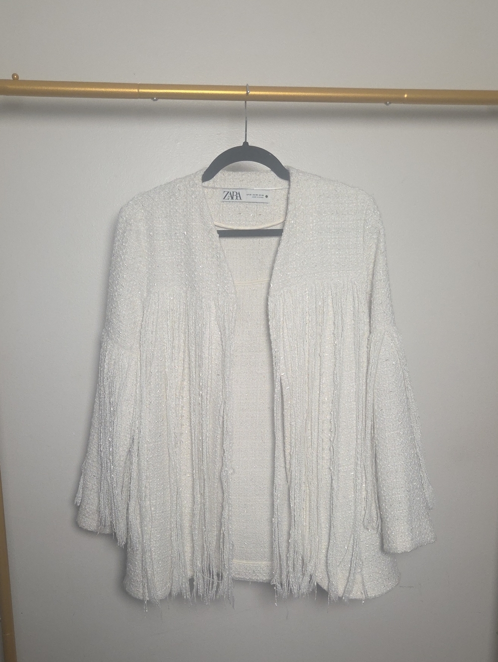 ZARA Bouclé Fringe Blazer Jacket - Ivory - Women's Size XS - Excellent Condition